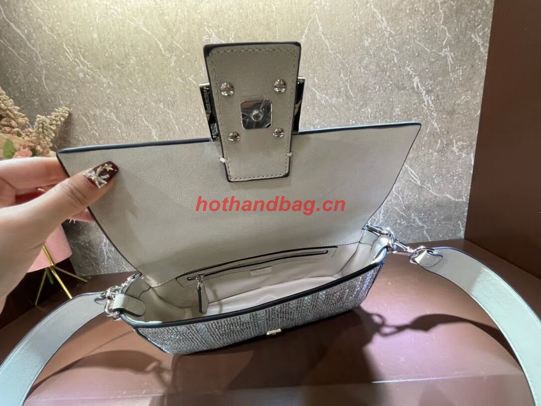 Fendi Baguette crystals and leather bag F0961 silvery Fendi Baguette crystals and leather bag F0961 silvery