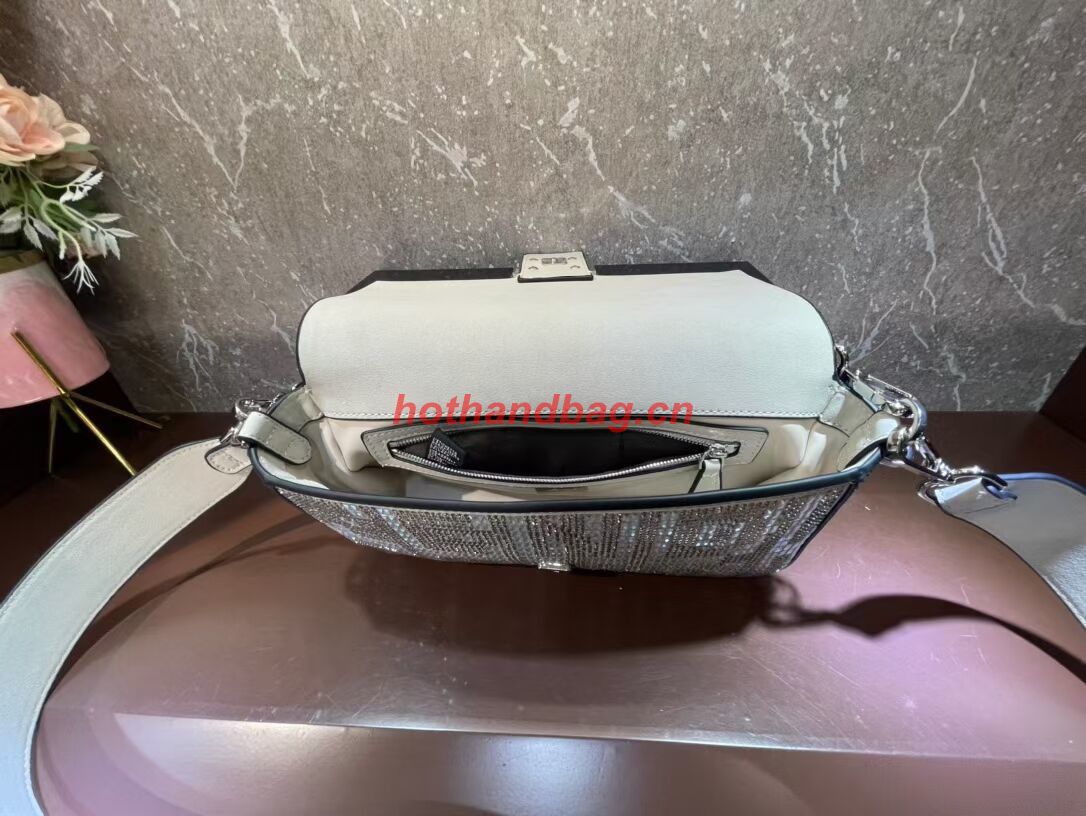 Fendi Baguette crystals and leather bag F0961 silvery Fendi Baguette crystals and leather bag F0961 silvery