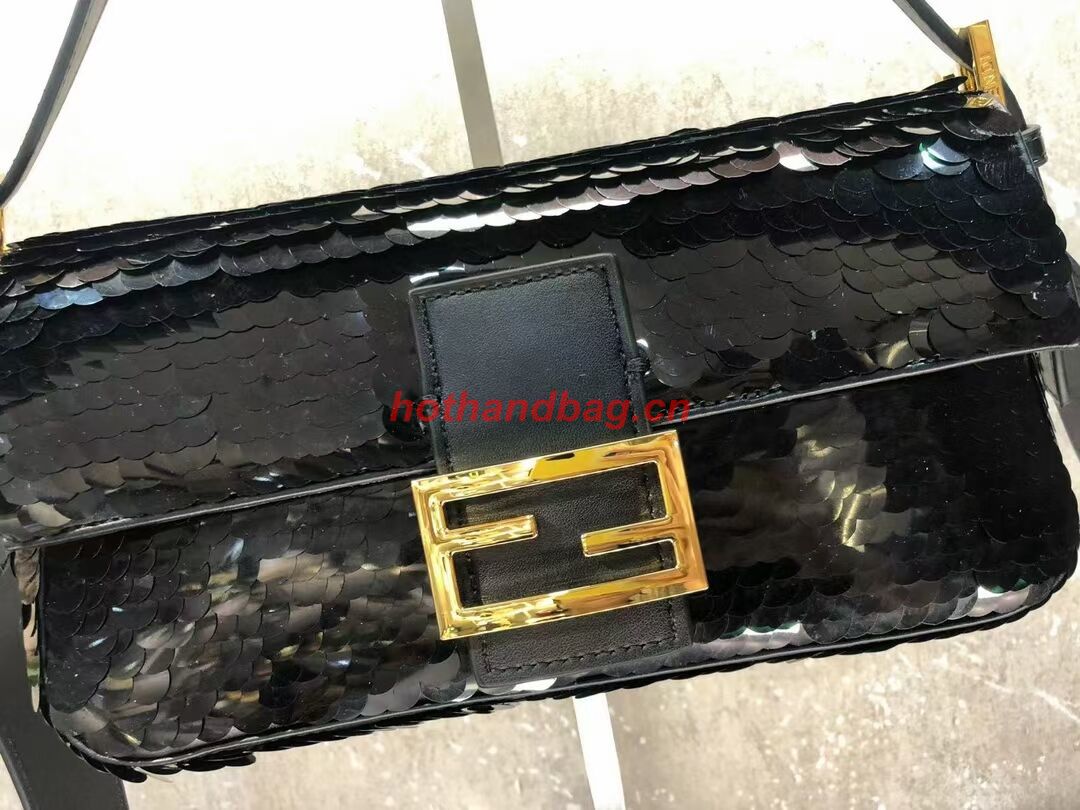 Fendi Baguette sequin and leather bag 8BR600 black Fendi Baguette sequin and leather bag 8BR600 black