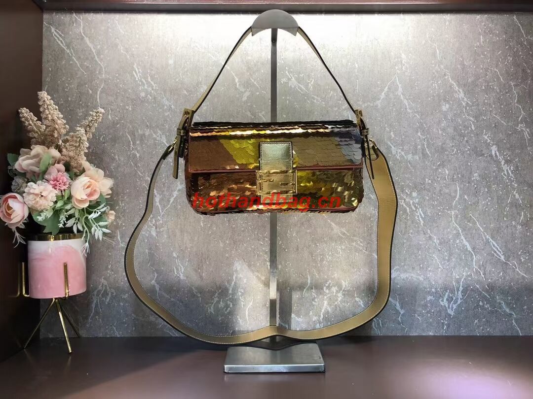 Fendi Baguette sequin and leather bag 8BR600 gold Fendi Baguette sequin and leather bag 8BR600 gold