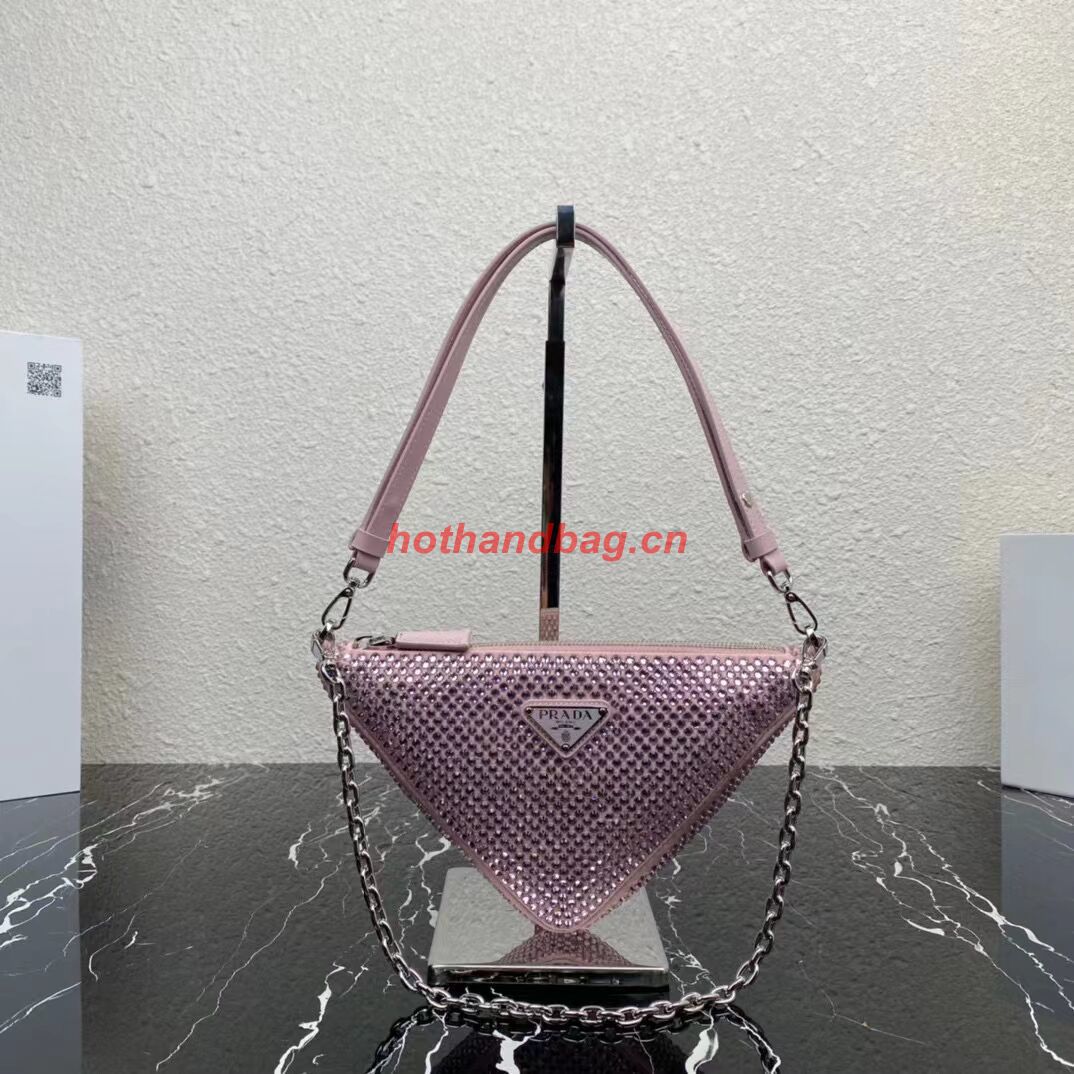 Prada Crystal-studded satin pouch 1NQ044 pink