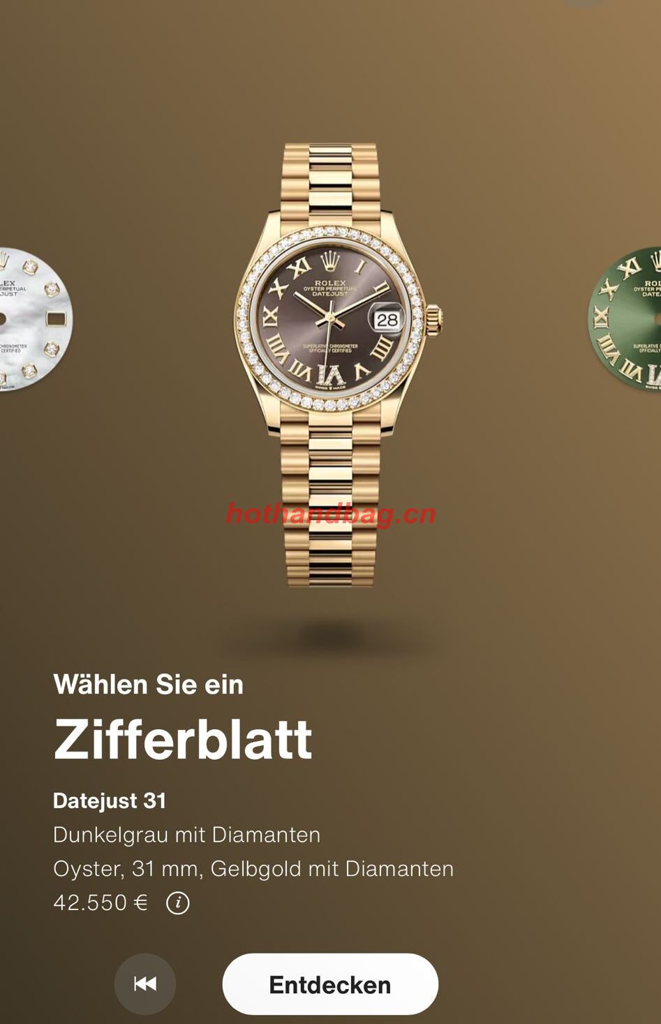 Rolex Watch Day-Date 31mm Coffee Dial Gold Bracelet RDD63202