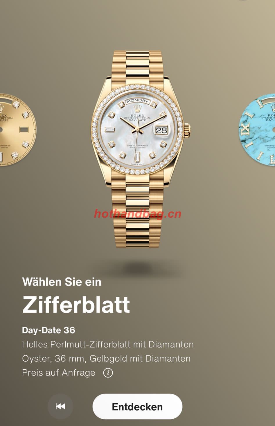 Rolex Watch Day-Date 36mm White Dial Gold Bracelet RDD63201