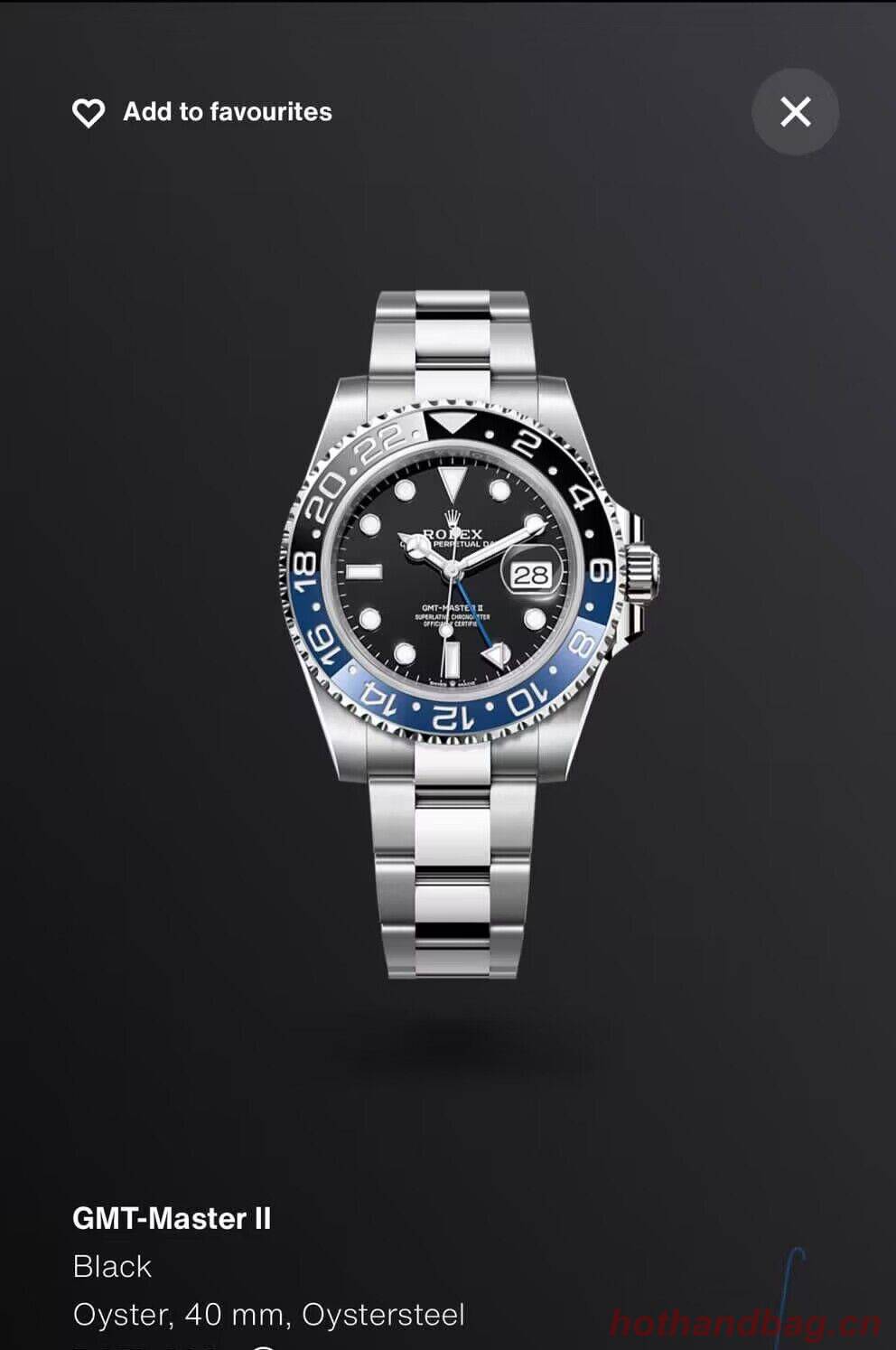 Rolex Watch GMT-Master II Black Dial Oyster 40mm Oystersteel RG63203