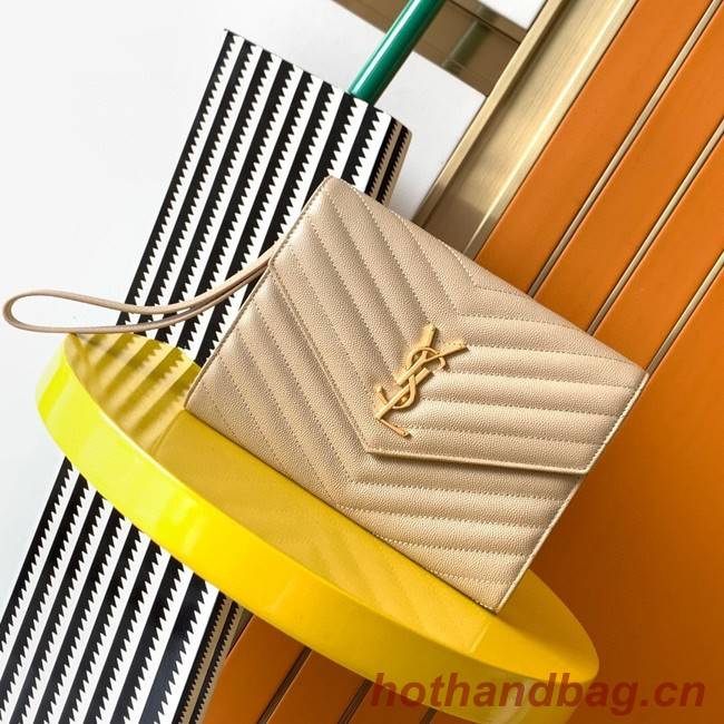 Yves Saint Laurent MONOGRAM CLUTCH IN QUILTED GRAIN DE POUDRE EMBOSSED LEATHER A617662 apricot