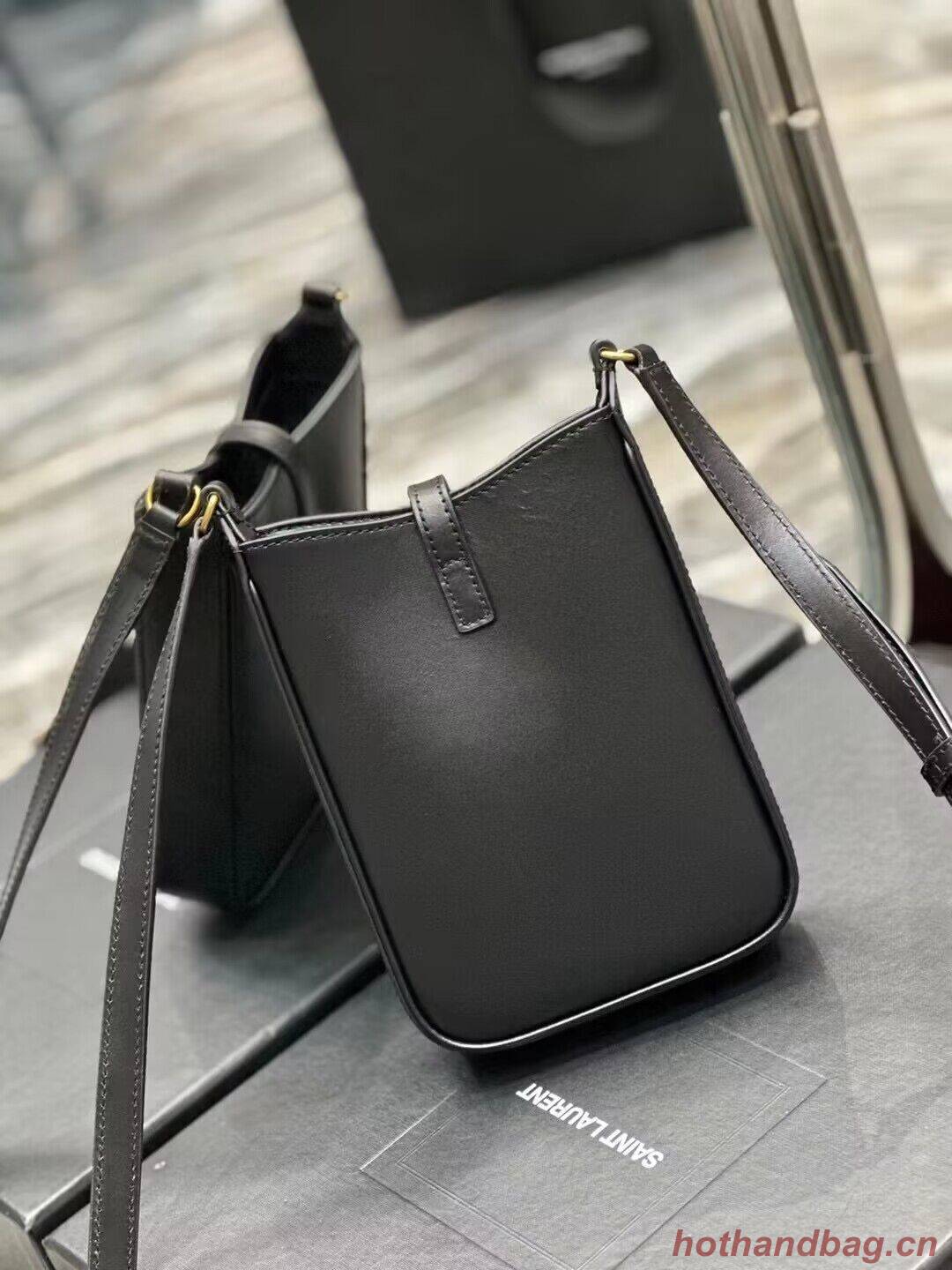 SAINT LAURENT LE 5 A 7 MINI VERTICAL IN SHINY LEATHER 7352142 black SAINT LAURENT LE 5 A 7 MINI VERTICAL IN SHINY LEATHER 7352142 black