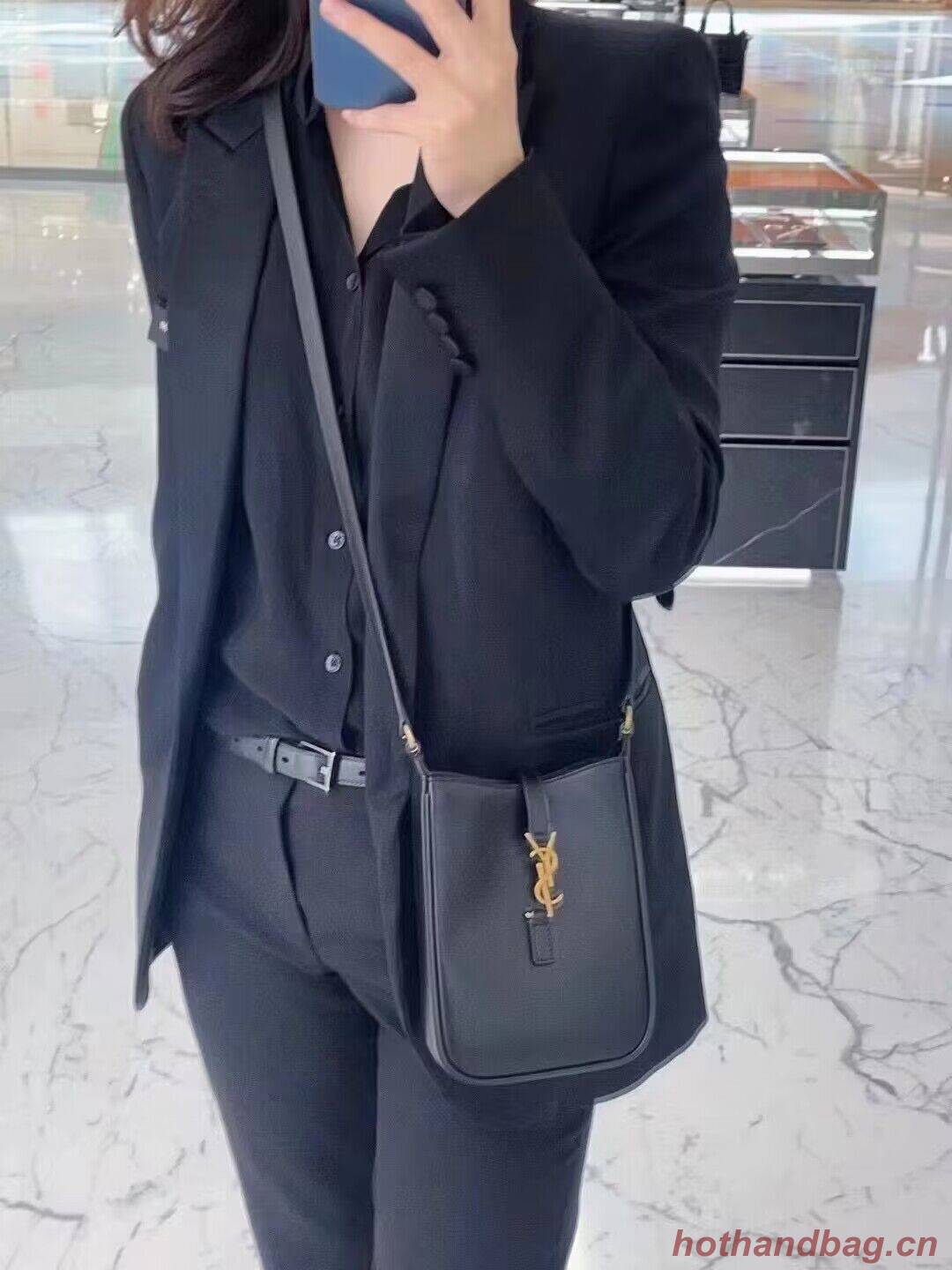 SAINT LAURENT LE 5 A 7 MINI VERTICAL IN SHINY LEATHER 7352142 black SAINT LAURENT LE 5 A 7 MINI VERTICAL IN SHINY LEATHER 7352142 black