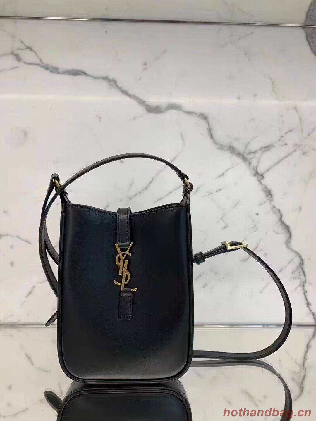 SAINT LAURENT LE 5 A 7 MINI VERTICAL IN SHINY LEATHER 7352142 black SAINT LAURENT LE 5 A 7 MINI VERTICAL IN SHINY LEATHER 7352142 black