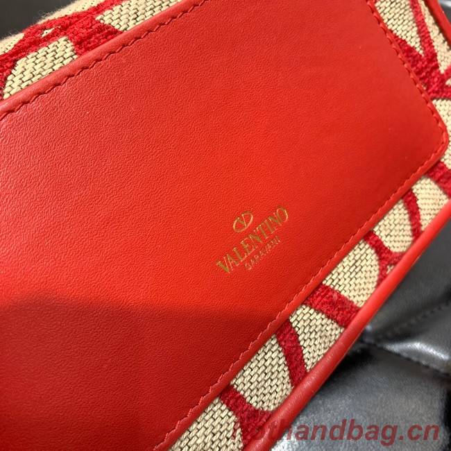VALENTINO V-logo MINI LOCO sheepskin and fabric handbag QJ4A red