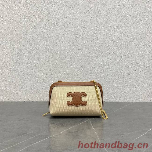 Celine CLUTCH WITH CHAIN IN TRIOMPHE CANVAS AND LAMBSKIN 100382 beige/tan