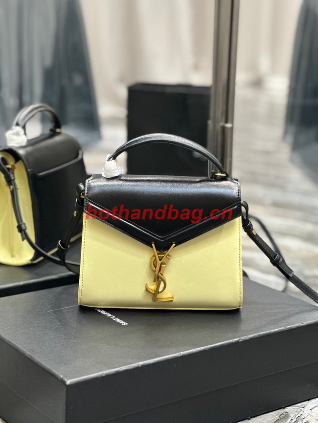 SAINT LAURENT CASSANDRA SMALL TOP HANDLE BAG IN SMOOTH LEATHER 602716 black&yellow