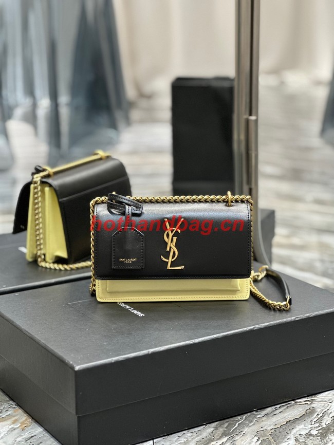 SAINT LAURENT SUNSET SMALL IN SMOOTH LEATHER 441972  black&yellow