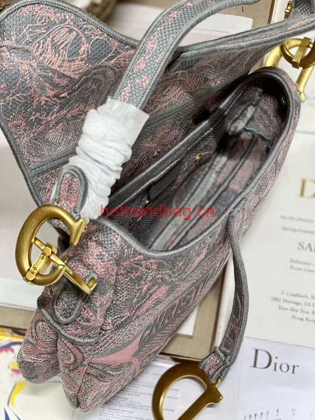 Dior SADDLE BAG Gray and Pink Toile de Jouy Reverse Embroidery M0446CEUP Dior SADDLE BAG Gray and Pink Toile de Jouy Reverse Embroidery M0446CEUP