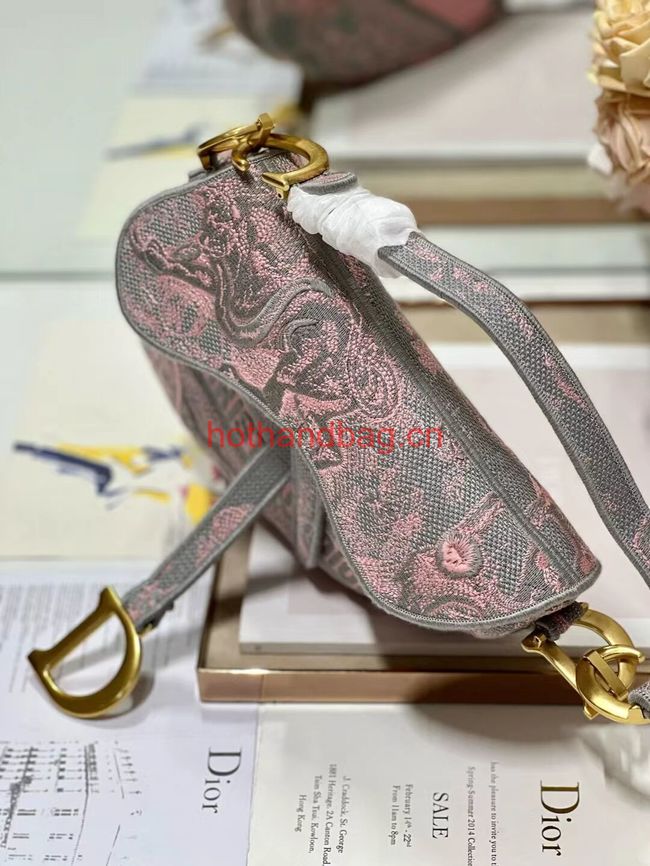 Dior SADDLE BAG Gray and Pink Toile de Jouy Reverse Embroidery M0446CEUP Dior SADDLE BAG Gray and Pink Toile de Jouy Reverse Embroidery M0446CEUP