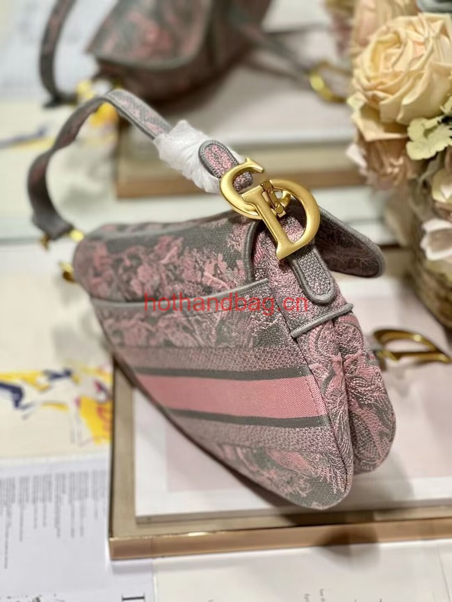 Dior SADDLE BAG Gray and Pink Toile de Jouy Reverse Embroidery M0446CEUP Dior SADDLE BAG Gray and Pink Toile de Jouy Reverse Embroidery M0446CEUP