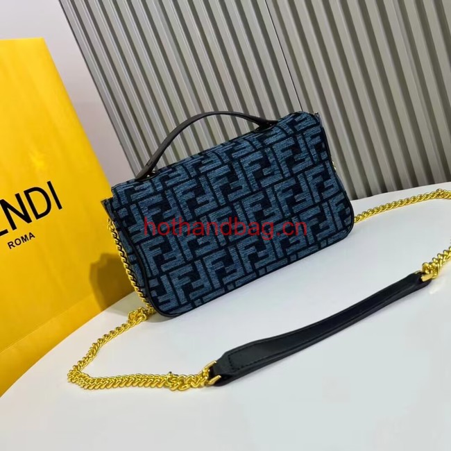 Fendi Baguette canvas bag with FF embroidery F1531 blue Fendi Baguette canvas bag with FF embroidery F1531 blue