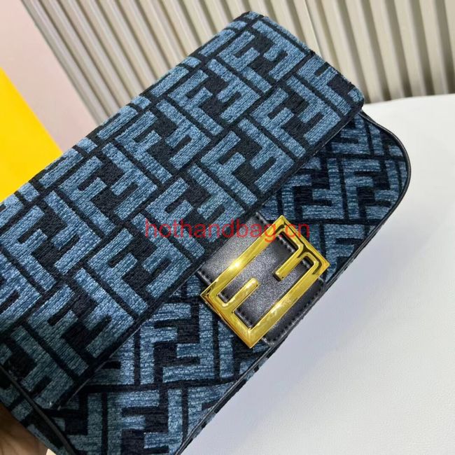Fendi Baguette canvas bag with FF embroidery F1531 blue Fendi Baguette canvas bag with FF embroidery F1531 blue