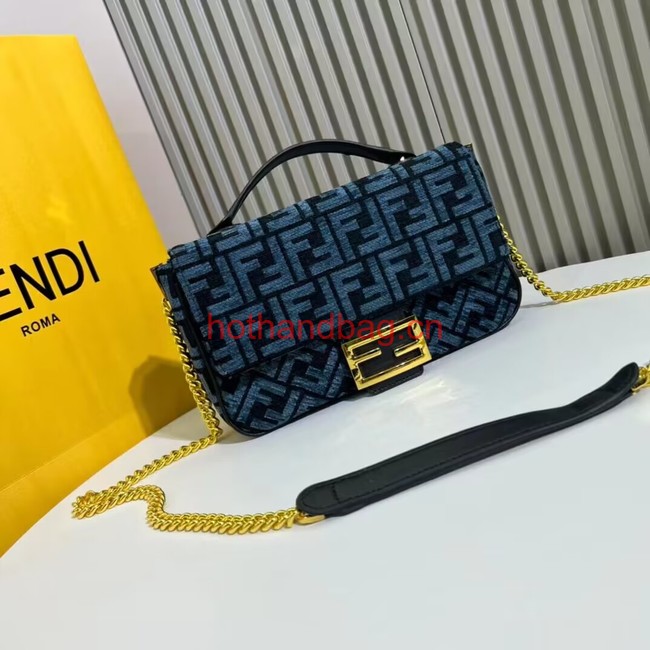 Fendi Baguette canvas bag with FF embroidery F1531 blue