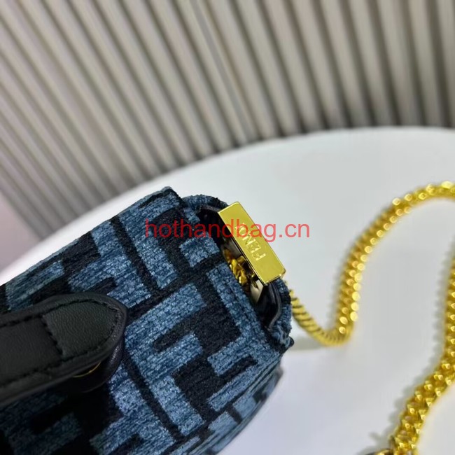 Fendi Baguette canvas bag with FF embroidery F1531 blue Fendi Baguette canvas bag with FF embroidery F1531 blue