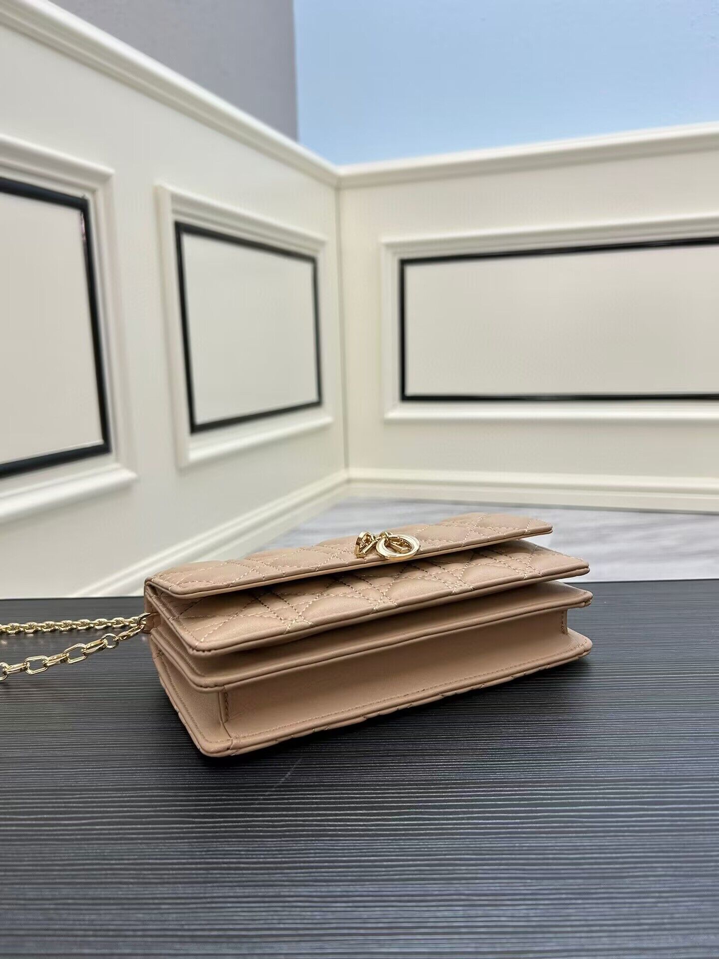 Dior Lady Original Leather Pearl Clutch Bag 6617 Apricot Dior Lady Original Leather Pearl Clutch Bag 6617 Apricot