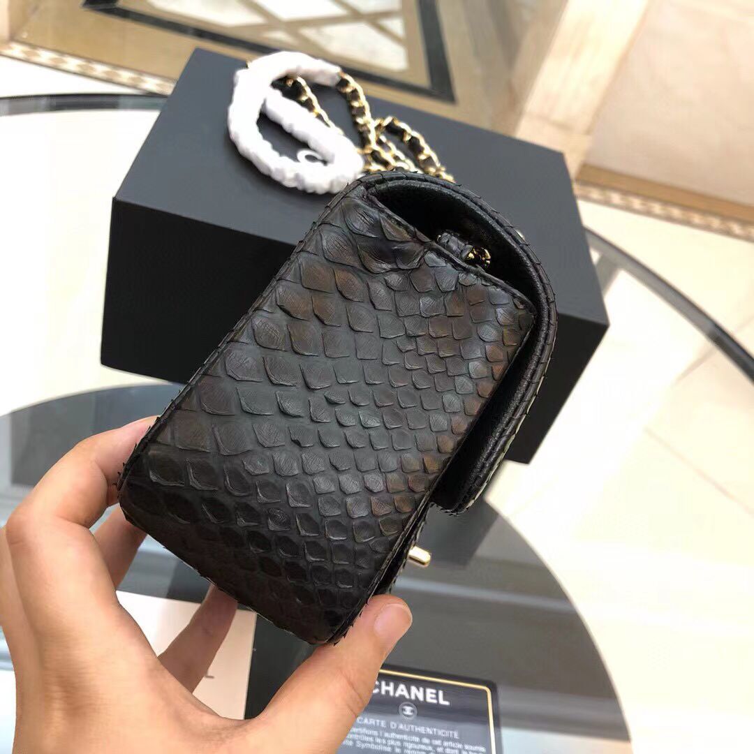 Chanel Mini Flap Bag Python & Gold-Tone Metal D69900 Black Chanel Mini Flap Bag Python & Gold-Tone Metal D69900 Black