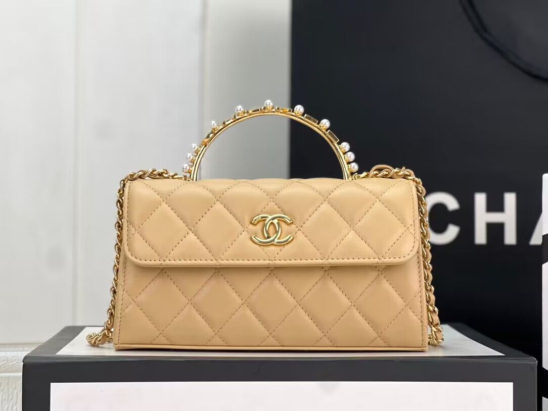 CHANEL 22B Kelly Pearl Top Handle Bag AP3562 Apricot CHANEL 22B Kelly Pearl Top Handle Bag AP3562 Apricot
