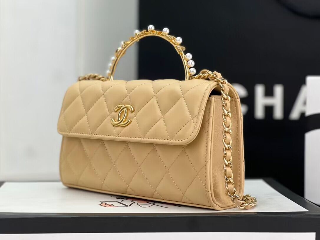 CHANEL 22B Kelly Pearl Top Handle Bag AP3562 Apricot CHANEL 22B Kelly Pearl Top Handle Bag AP3562 Apricot