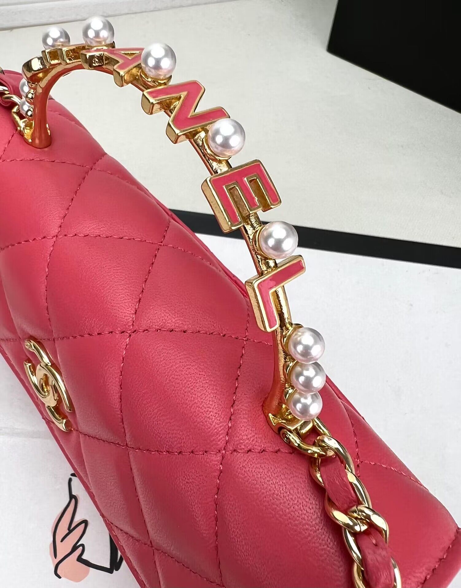 CHANEL 22B Kelly Pearl Top Handle Bag AP3562 Pink CHANEL 22B Kelly Pearl Top Handle Bag AP3562 Pink