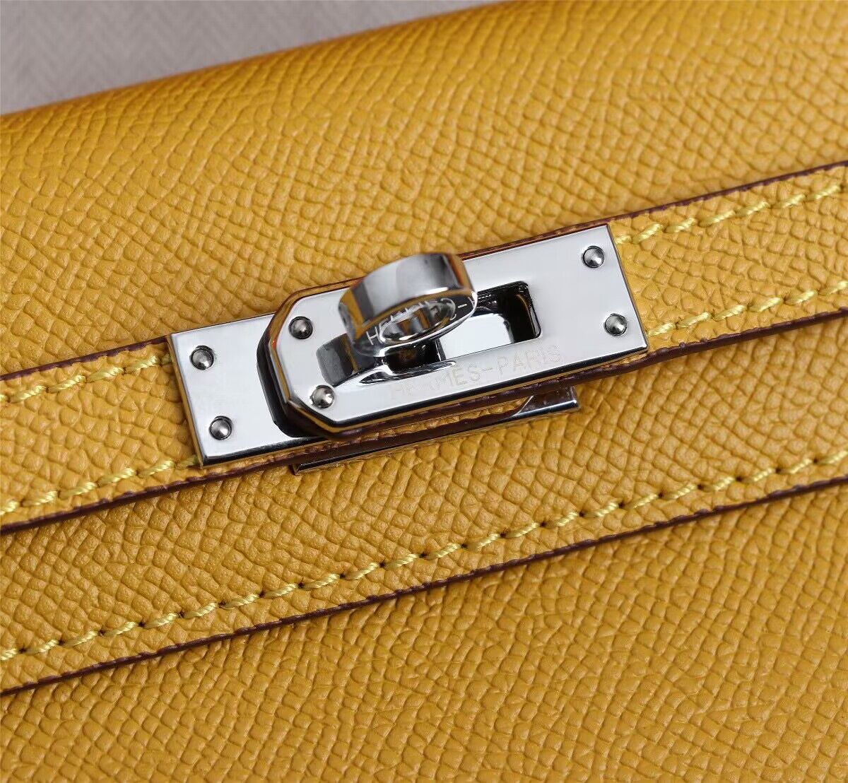 Hermes Kelly 25cm Shoulder Bags Original Epsom Leather KL2755 Yellow&Silver Hermes Kelly 25cm Shoulder Bags Original Epsom Leather KL2755 Yellow&Silver