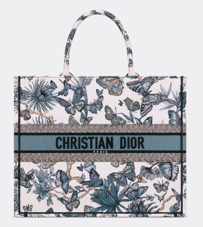 LARGE DIOR BOOK TOTE White and Pastel Midnight Blue Toile de Jouy Mexico Embroidery M1286ZE