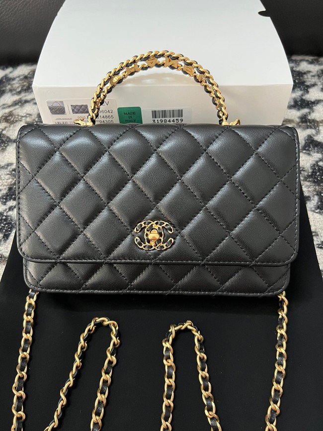 Chanel FLAP PHONE HOLDER WITH CHAIN AP3575 black