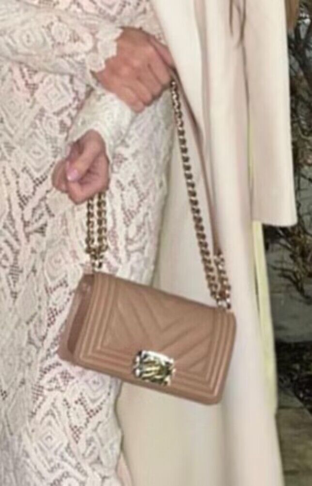 Chanel Le Boy Flap Shoulder Bag Original Calf leather A67085 Apricot Silver-Tone