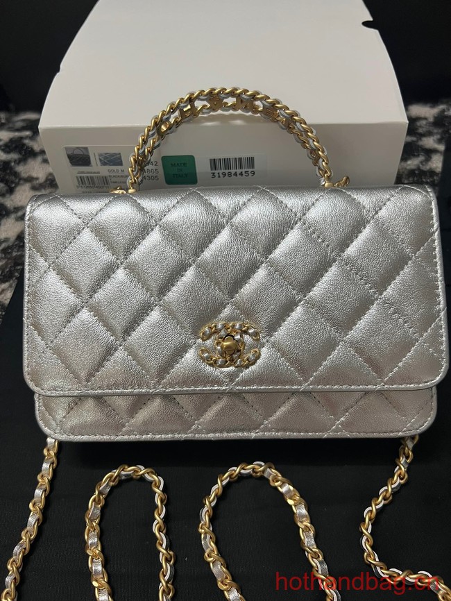 CHANEL FLAP PHONE HOLDER WITH CHAIN AP3566 Silver