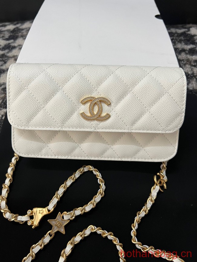 Chanel FLAP PHONE HOLDER WITH CHAIN AP3696 white