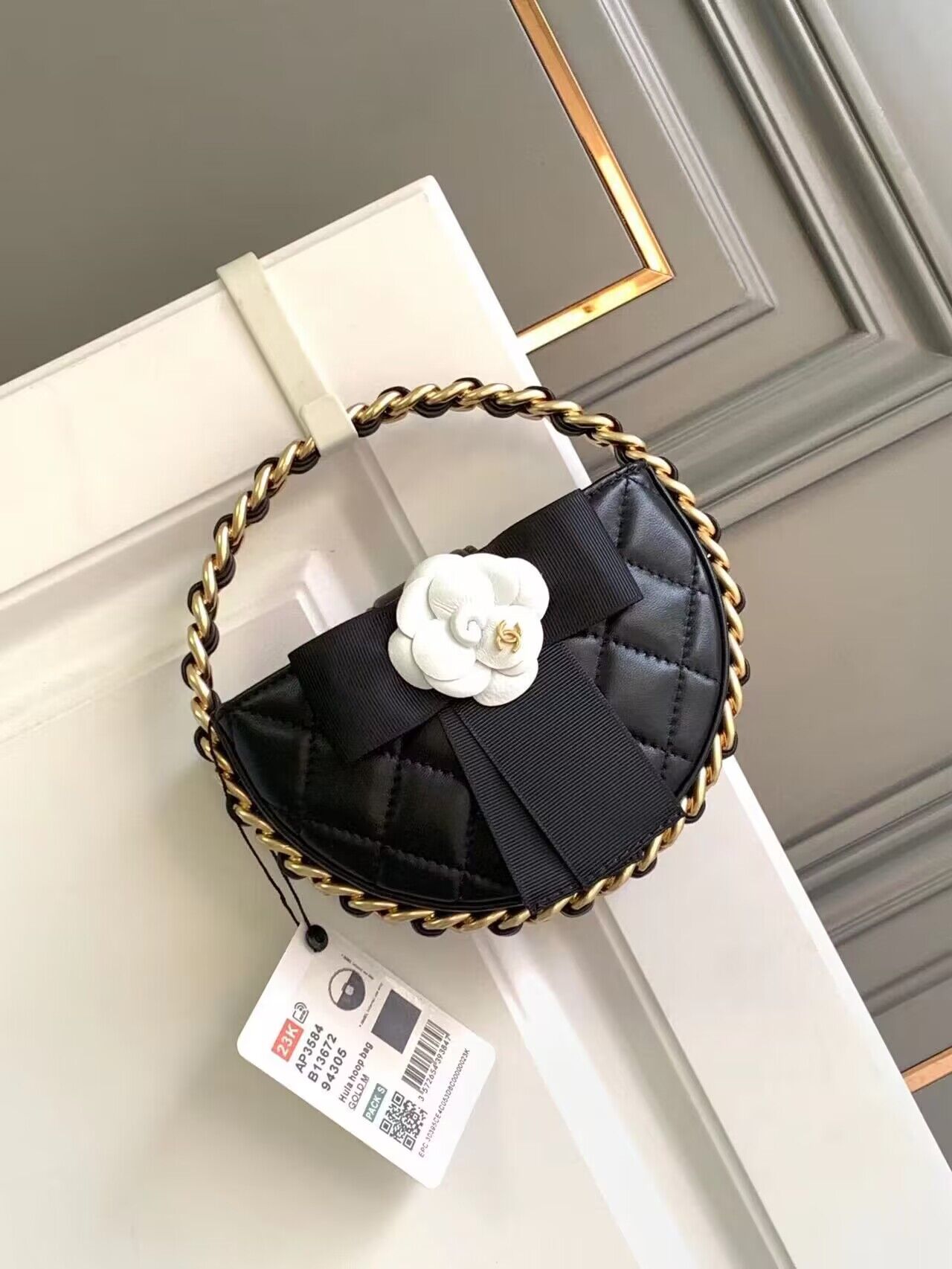 Chanel 23K Original leather Round Camellia Bag AP3584 Black