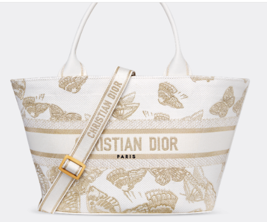 Dior HAT BASKET BAG White and Gold-tone Gradient Butterflies Embroidery M1328C