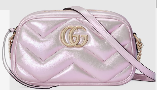 Gucci GG MARMONT SMALL SHOULDER BAG 447632 Pink iridescent quilted chevron leather