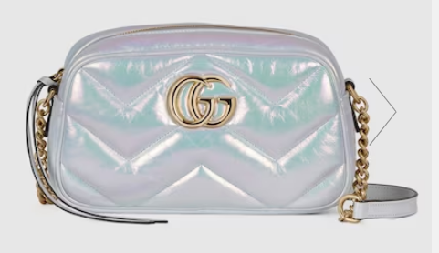 Gucci GG MARMONT SMALL SHOULDER BAG 447632 blue iridescent quilted chevron leather