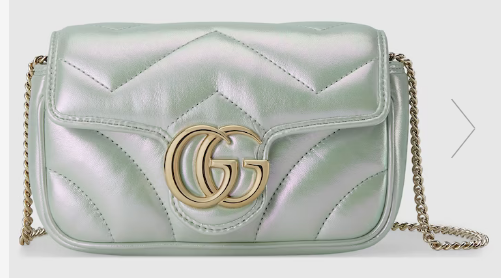 Gucci GG MARMONT SUPER MINI BAG 476433 Light green iridescent quilted chevron leather
