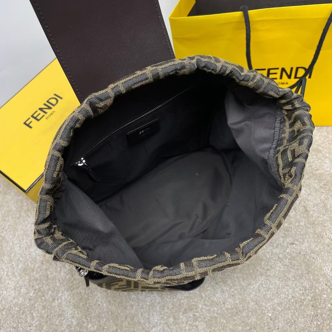 Fendi FF Jacquard Fendi Strike Medium fabric backpack 7VZ070A brown Fendi FF Jacquard Fendi Strike Medium fabric backpack 7VZ070A brown