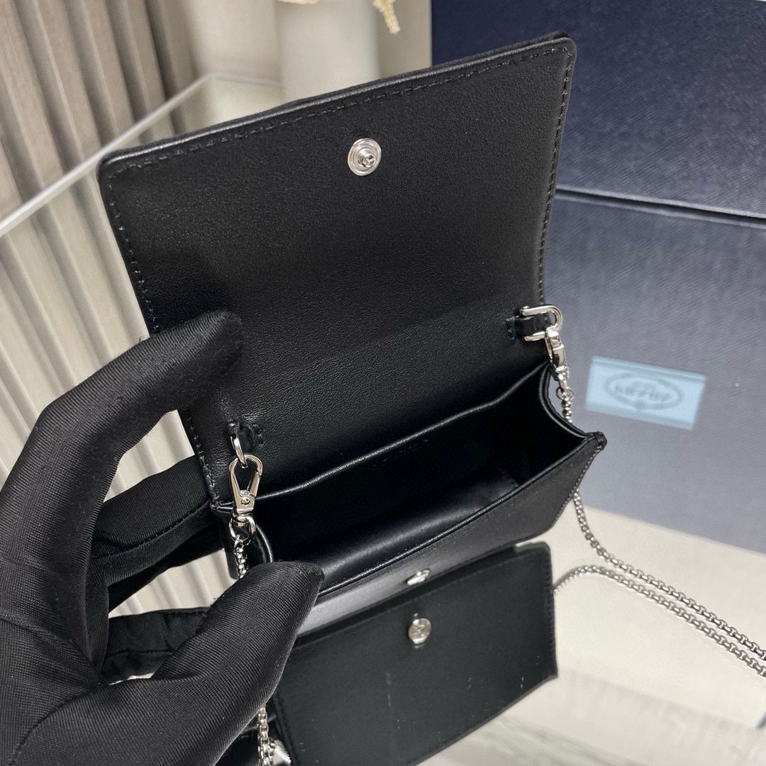 Prada Duchesse card holder with shoulder strap 1MR024 black