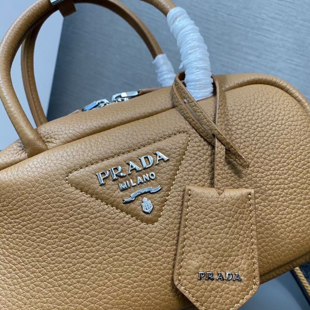 Prada Double leather small bag 1BB102 brown