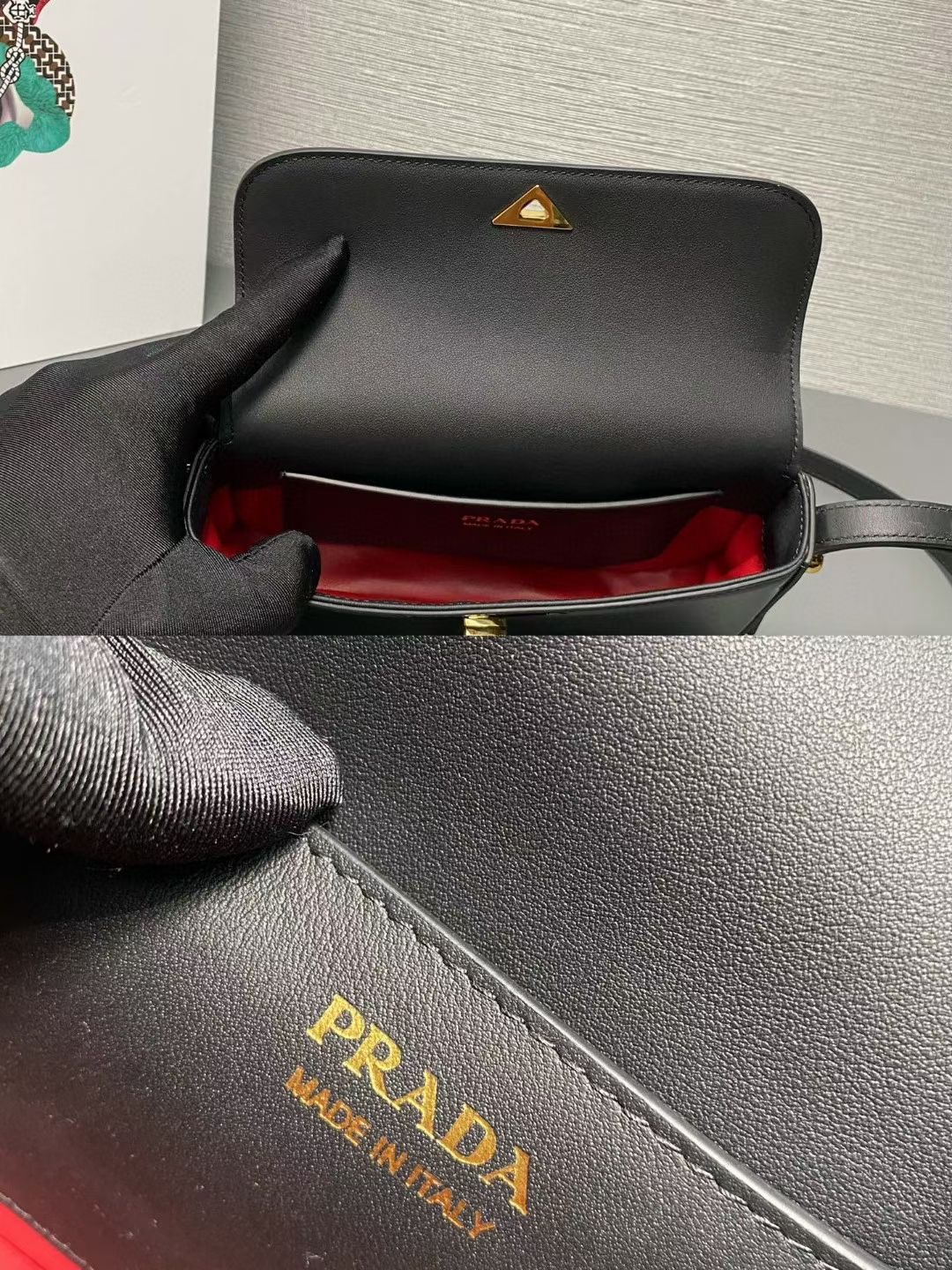 Prada Patent leather shoulder bag with flap 1BD339 black