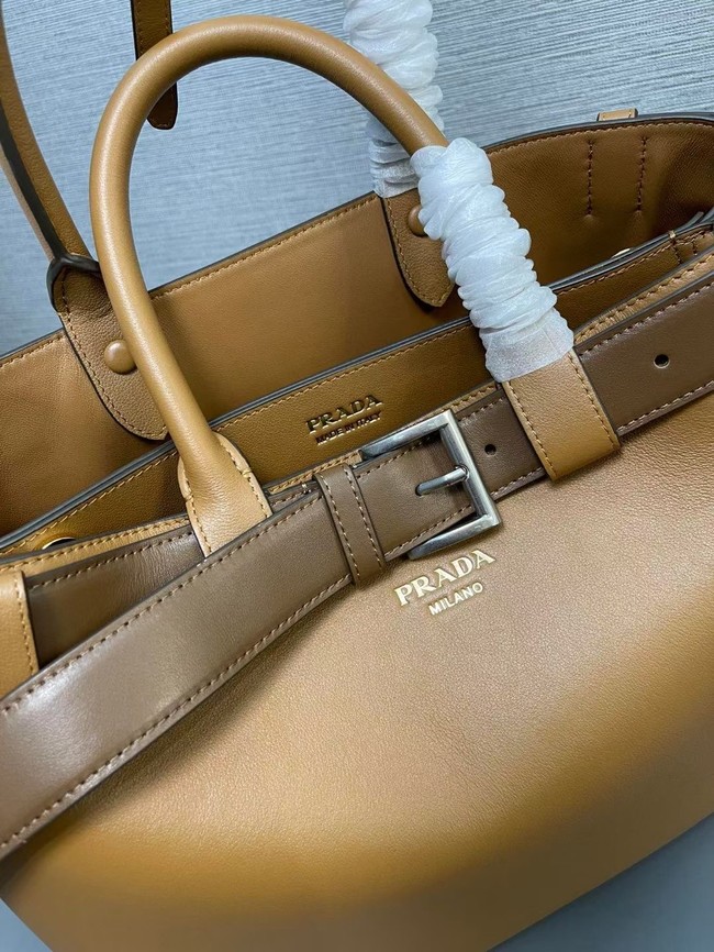 Prada Buckle large leather handbag with belt 1BA416 Caramel 