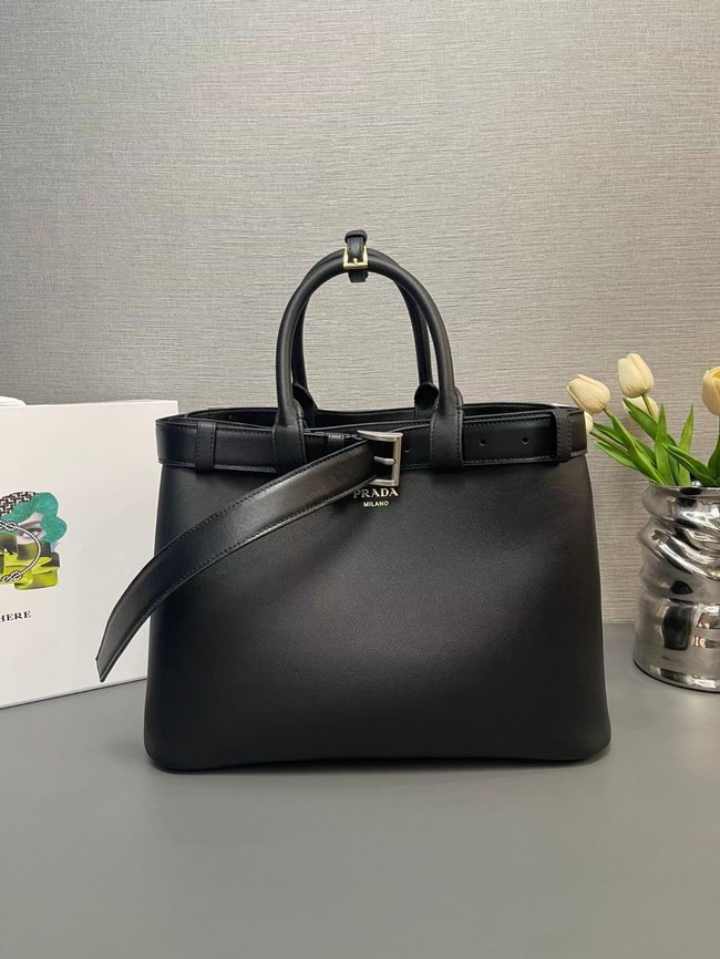 Prada Buckle large leather handbag with belt 1BA416 black