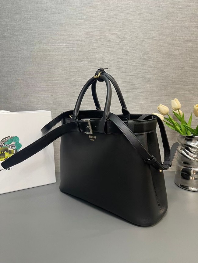 Prada Buckle large leather handbag with belt 1BA416 black