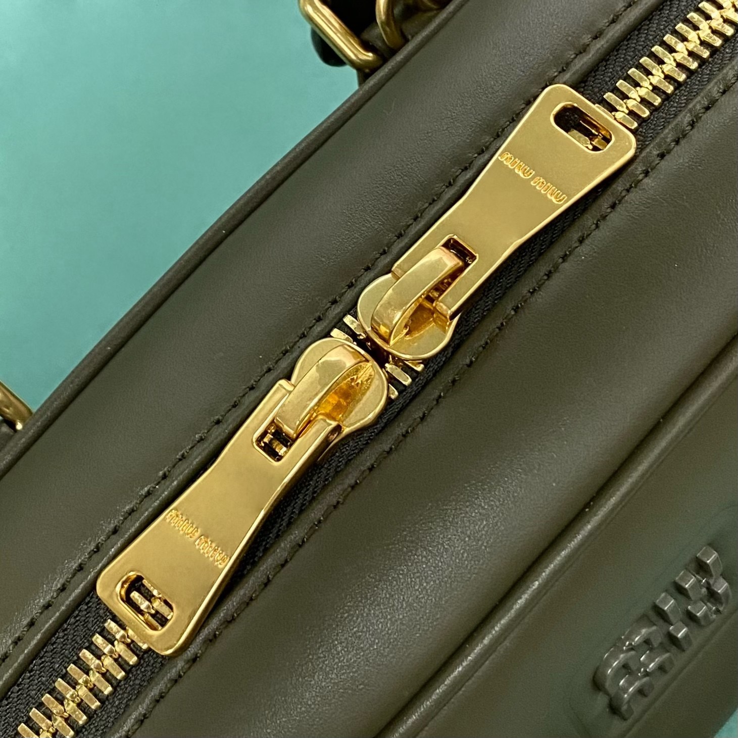 MIU MIU Original Leather Top Handle Bag 5BB147 Dark Green