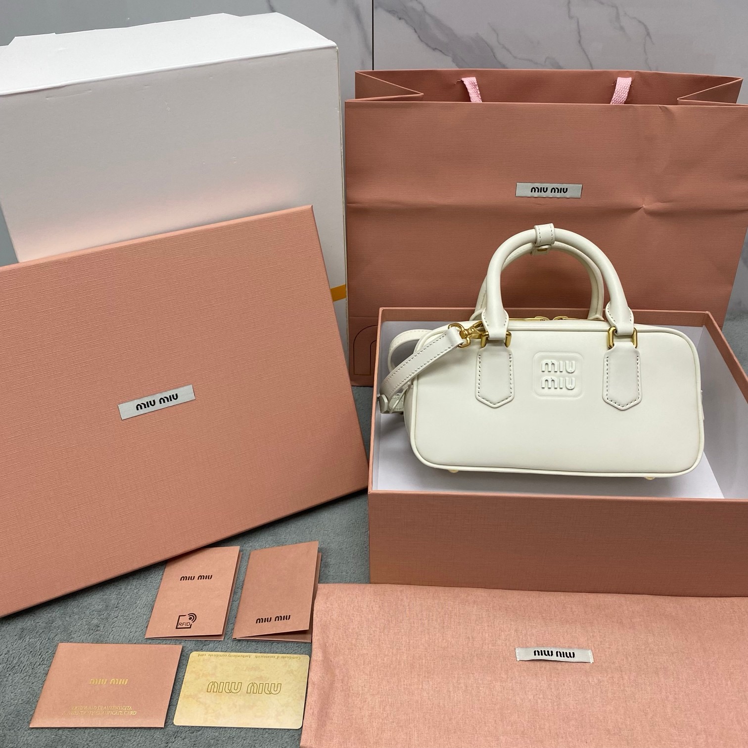 MIU MIU Original Leather Top Handle Bag 5BB147 WHITE
