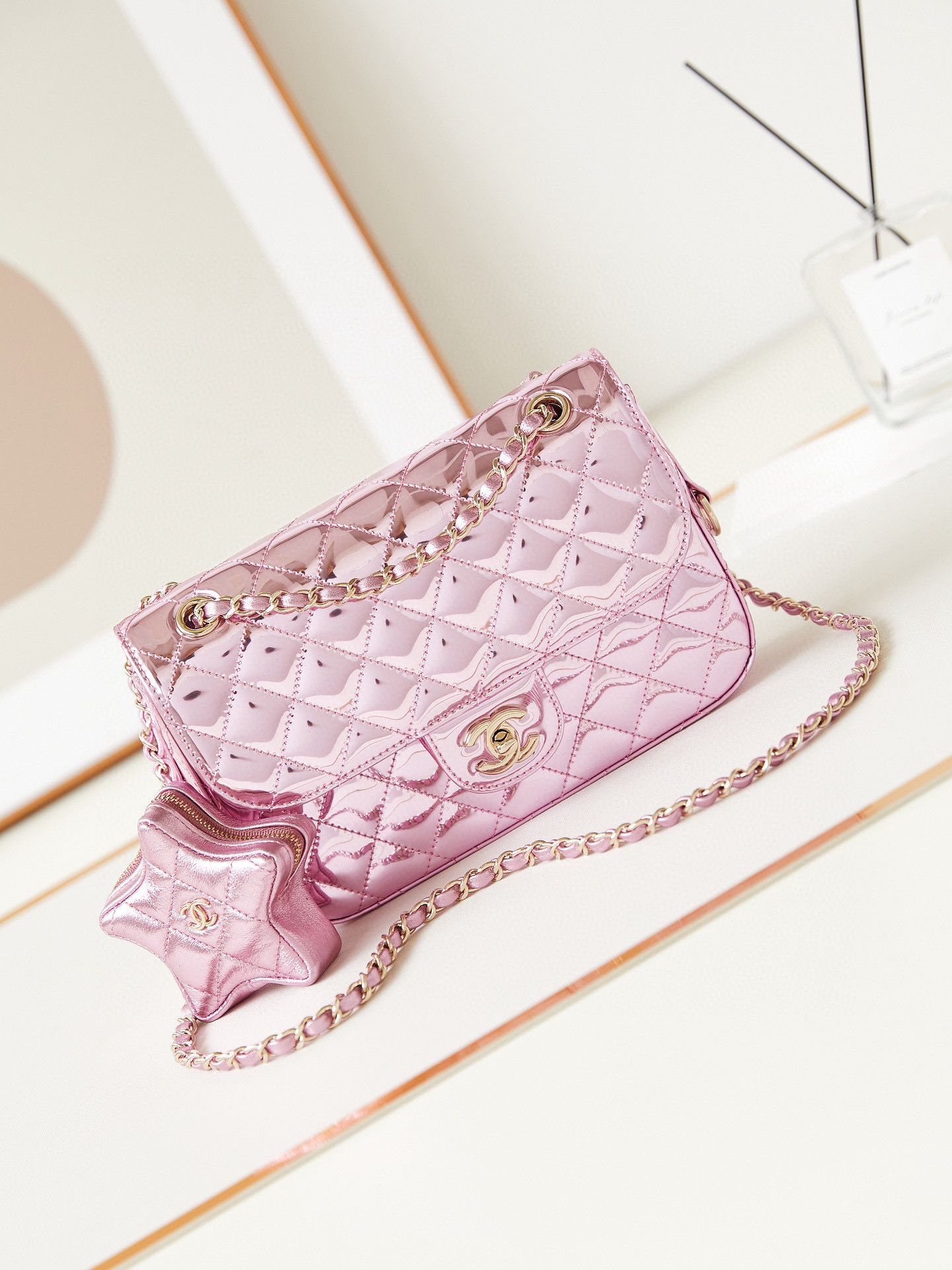 Chanel 24C Original Leather Flap Bag & Star Coin Bag AS4648 Pink