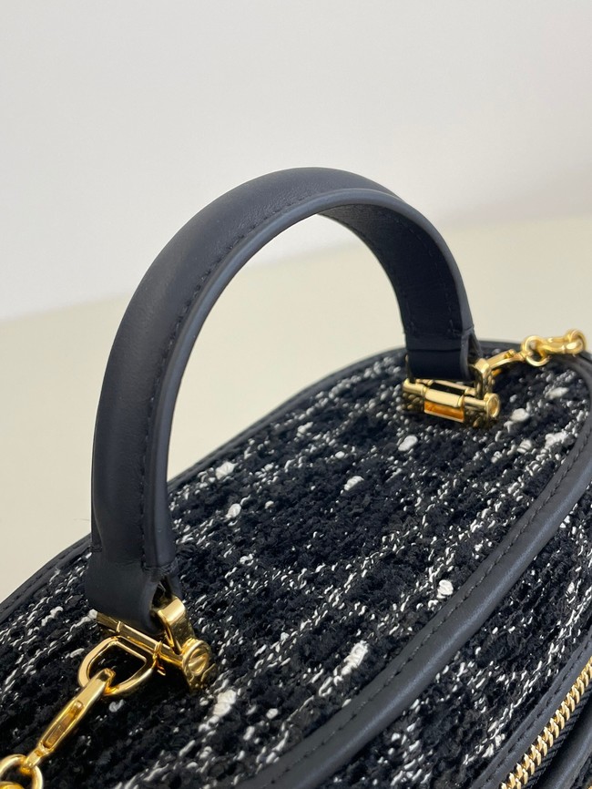 Dior Caro Mini Vanity Case Black Cannage Tweed  S5198U